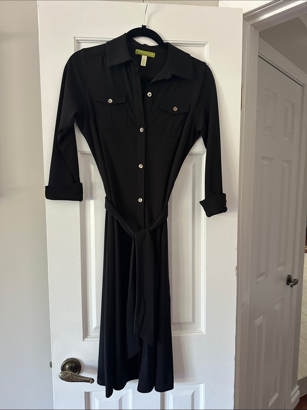 Sigrid Olsen Black Midi Shirt Dress with Tie Waist